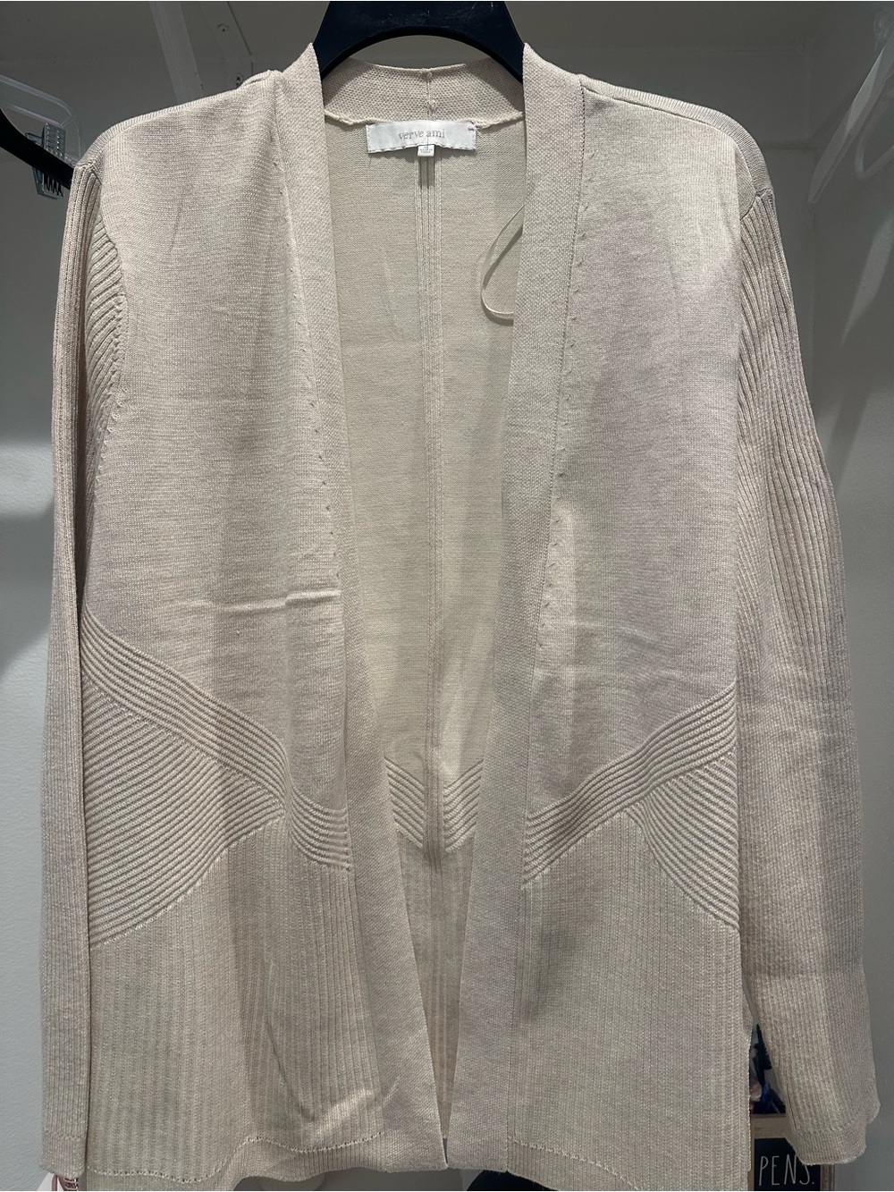 Verve Ami Cream Open-Front Knit Cardigan